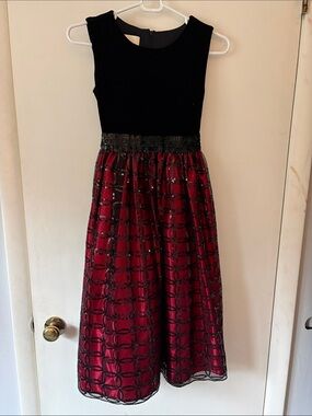 Cinderella Black & Red Sparkle Waist Formal Dress